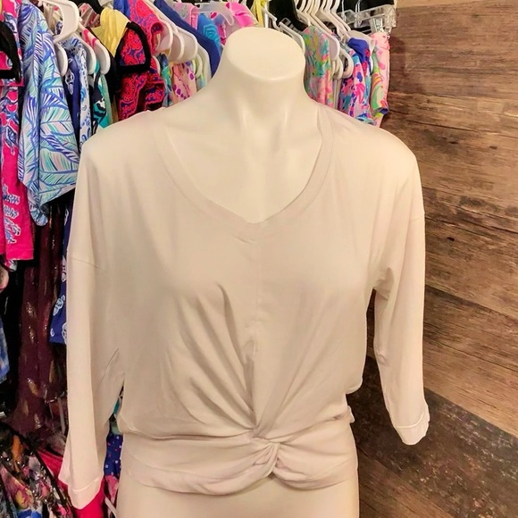 Athleta Cream White Tie Front 3/4 Sleeve Blouse - Picture 1 of 5